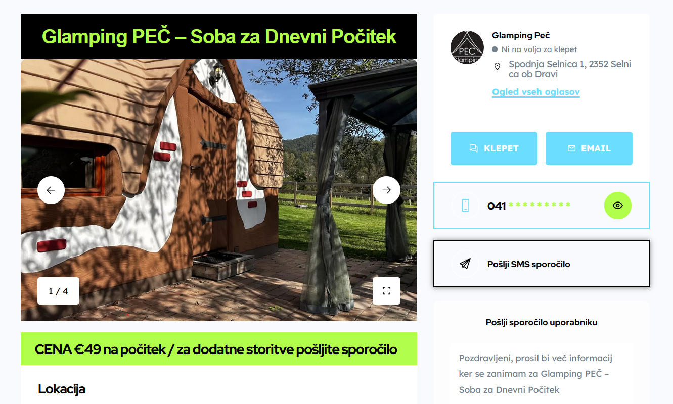 Dnevni počitek primer oglasa na spletni strani